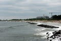 Strong sea Ã¢â¬â¹Ã¢â¬â¹waves crashing on the breakwater. Royalty Free Stock Photo